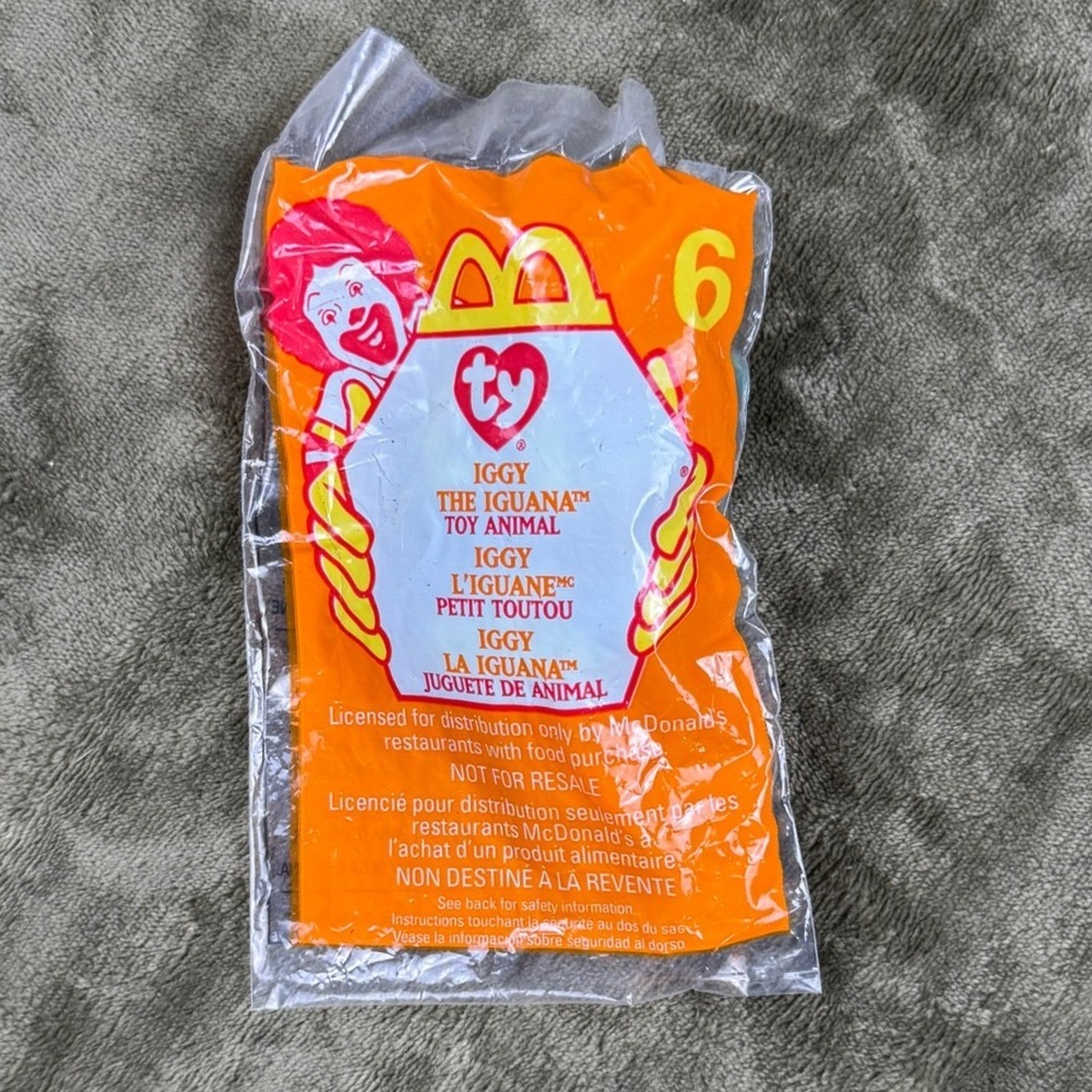 Ty Teenie Beanie Baby Iggy theโ Iguana 1999 McDonalds Happy Meal Toy 6 Sealed
